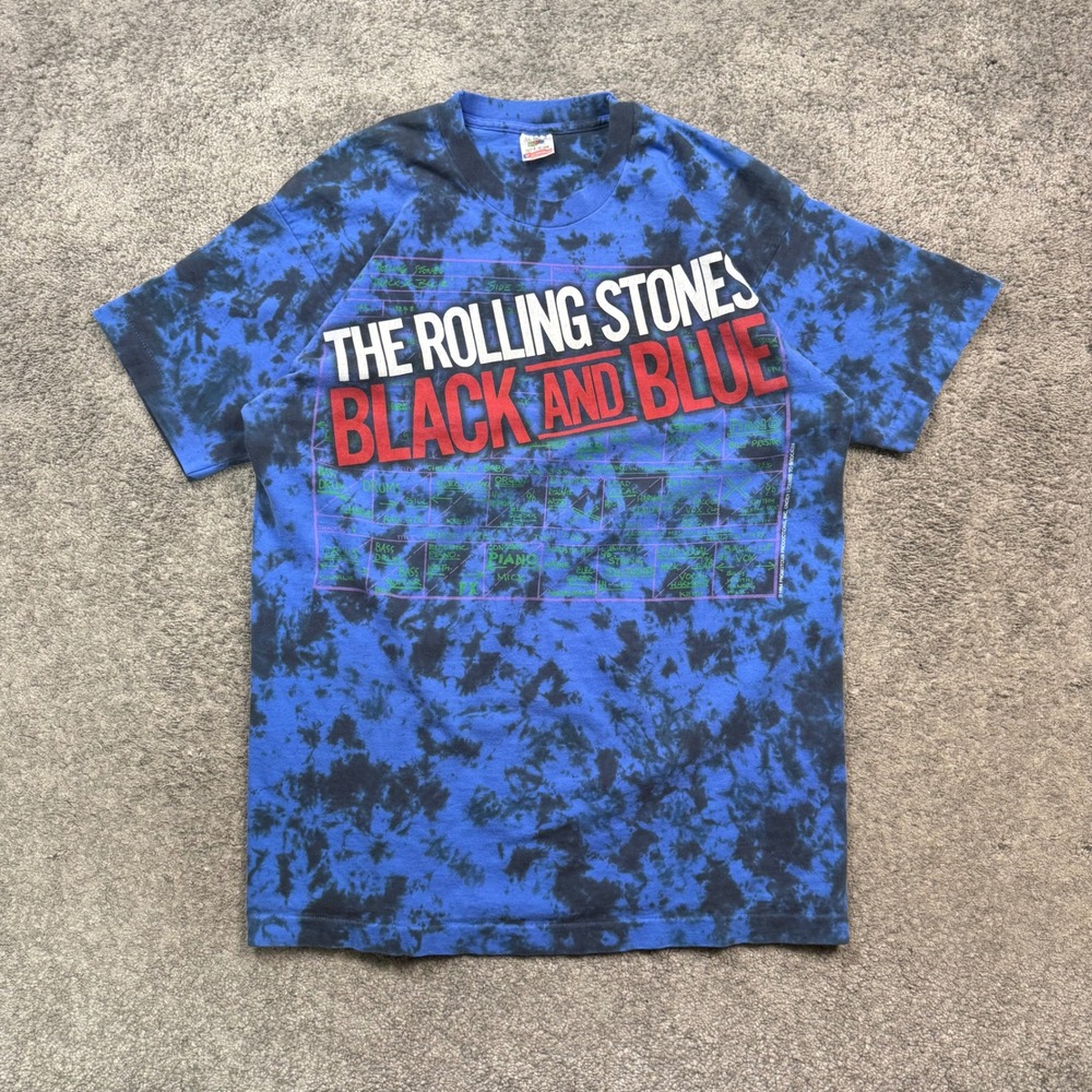 Rolling Stones Black and Blue Tie Dye T-Shirt XL 1994 Vintage Band Tee